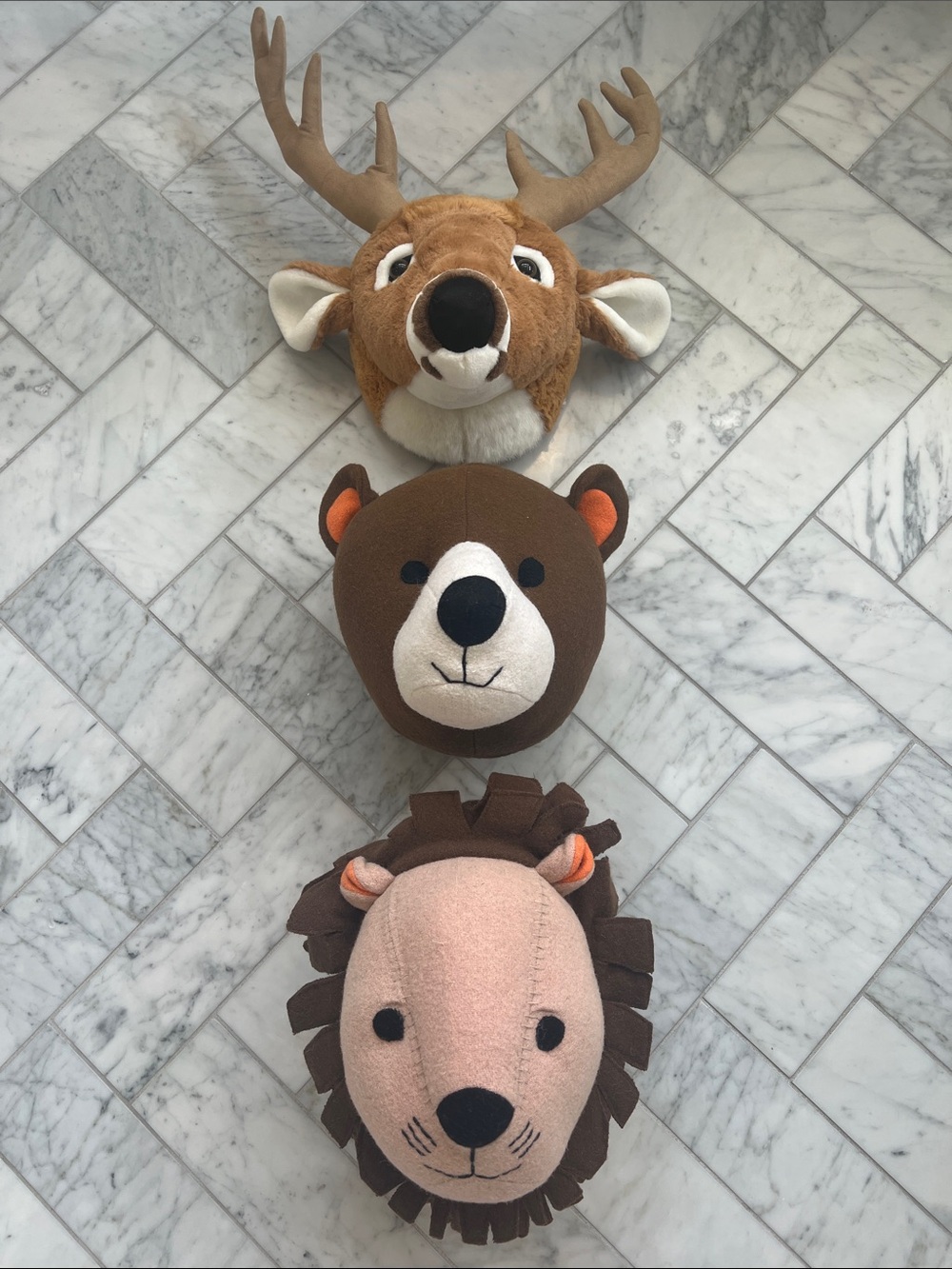 Plush Deer, Bear & Lion Wall Mount Set - Brown, Tan & Pink